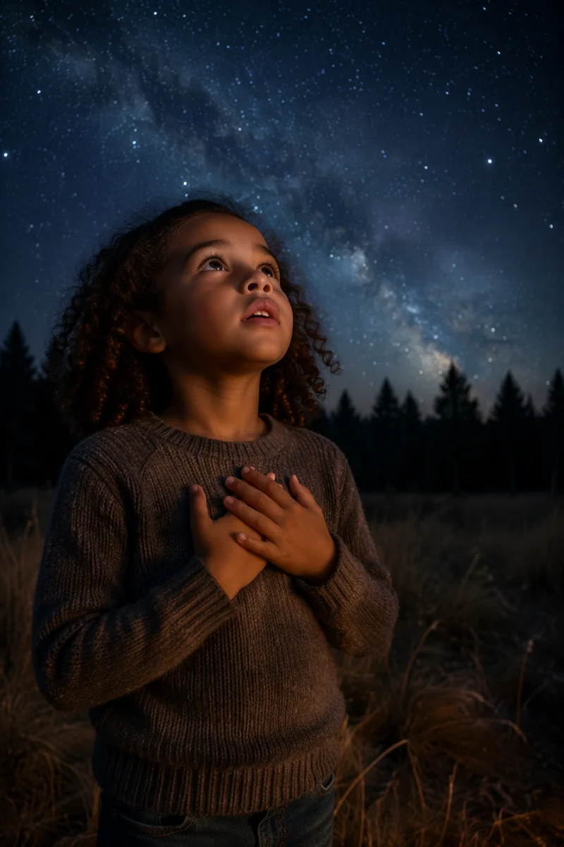 Child Gazing at Starry Night Sky