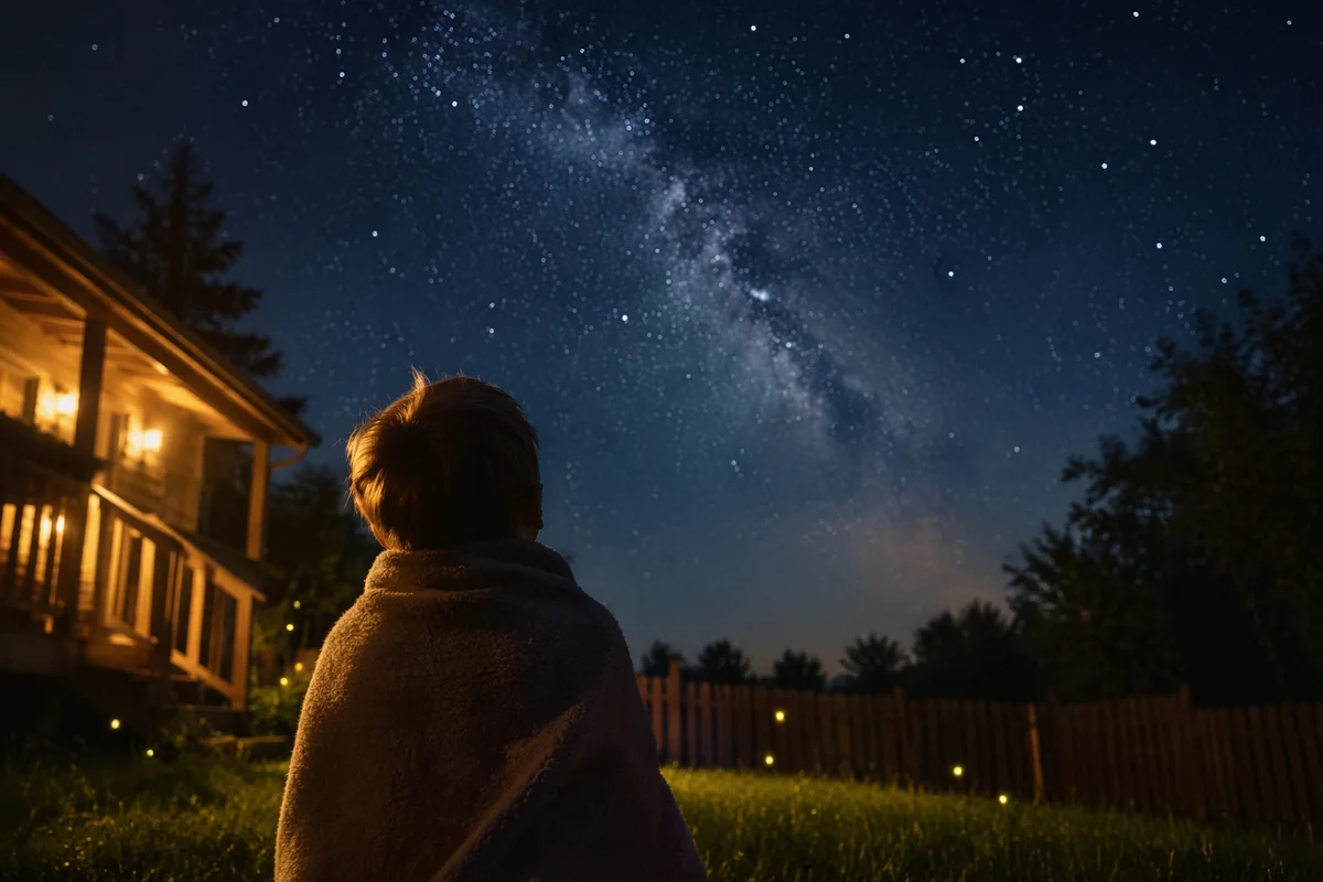 Child Gazing at Starry Night in Wonder