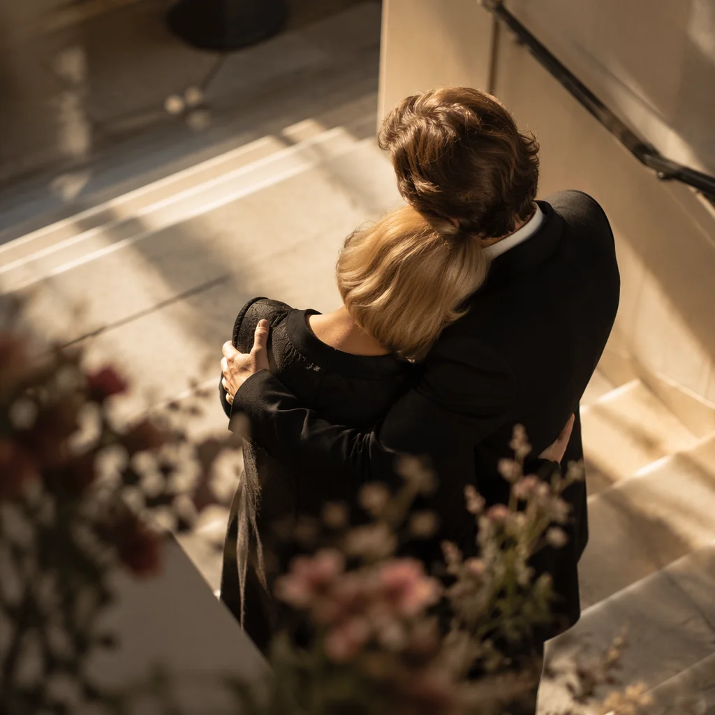 Quiet Comfort Embrace After Memorial Service