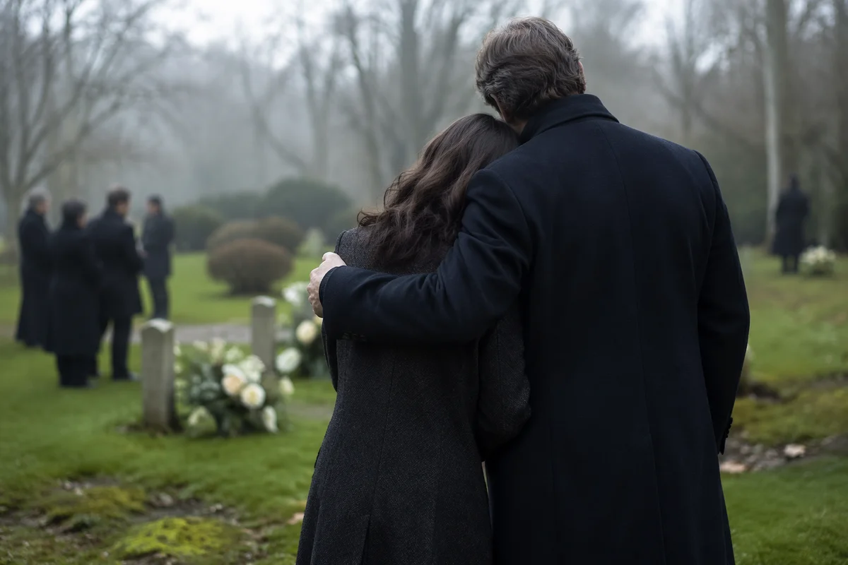 Comforting Embrace at Quiet Funeral