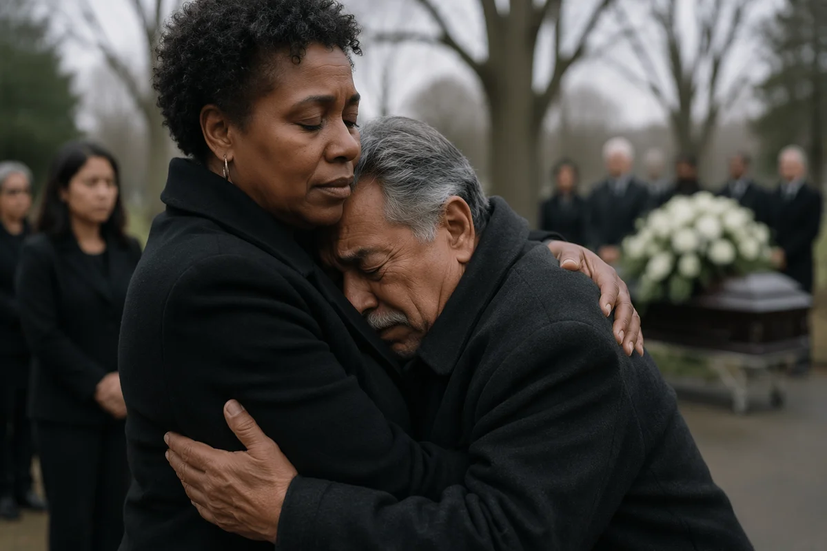 Comforting Embrace at Outdoor Funeral