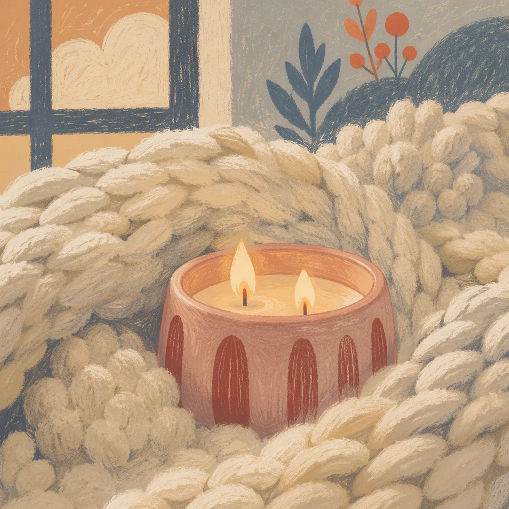 Cozy Candlelight in Ivory Knit Blanket