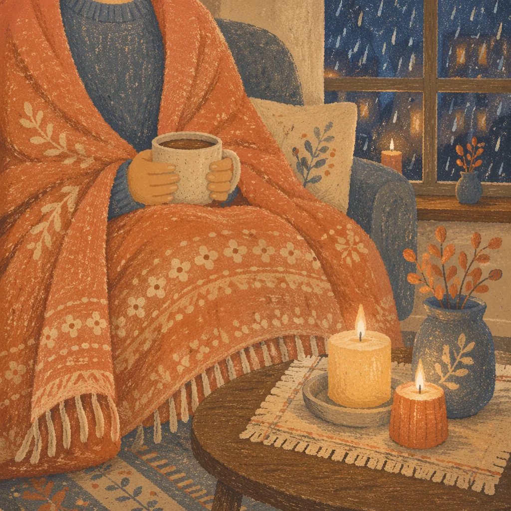 Cozy Candlelit Comfort with Warm Blanket