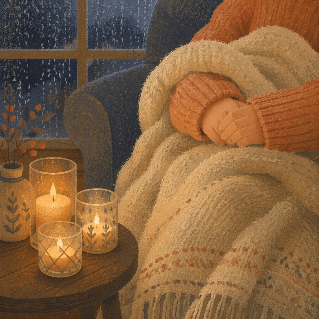 Cozy Candlelight Comfort by Rainy Window