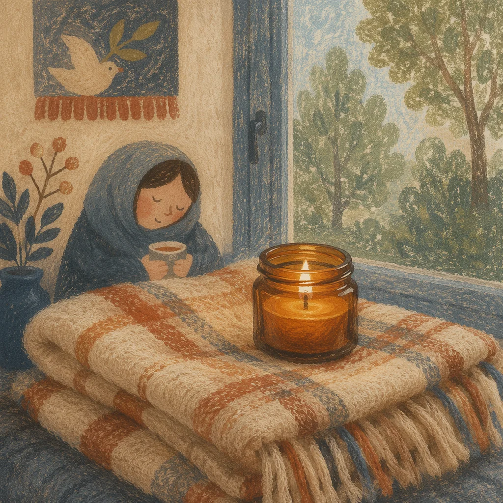 Comforting Candlelight on Plaid Wool Blanket