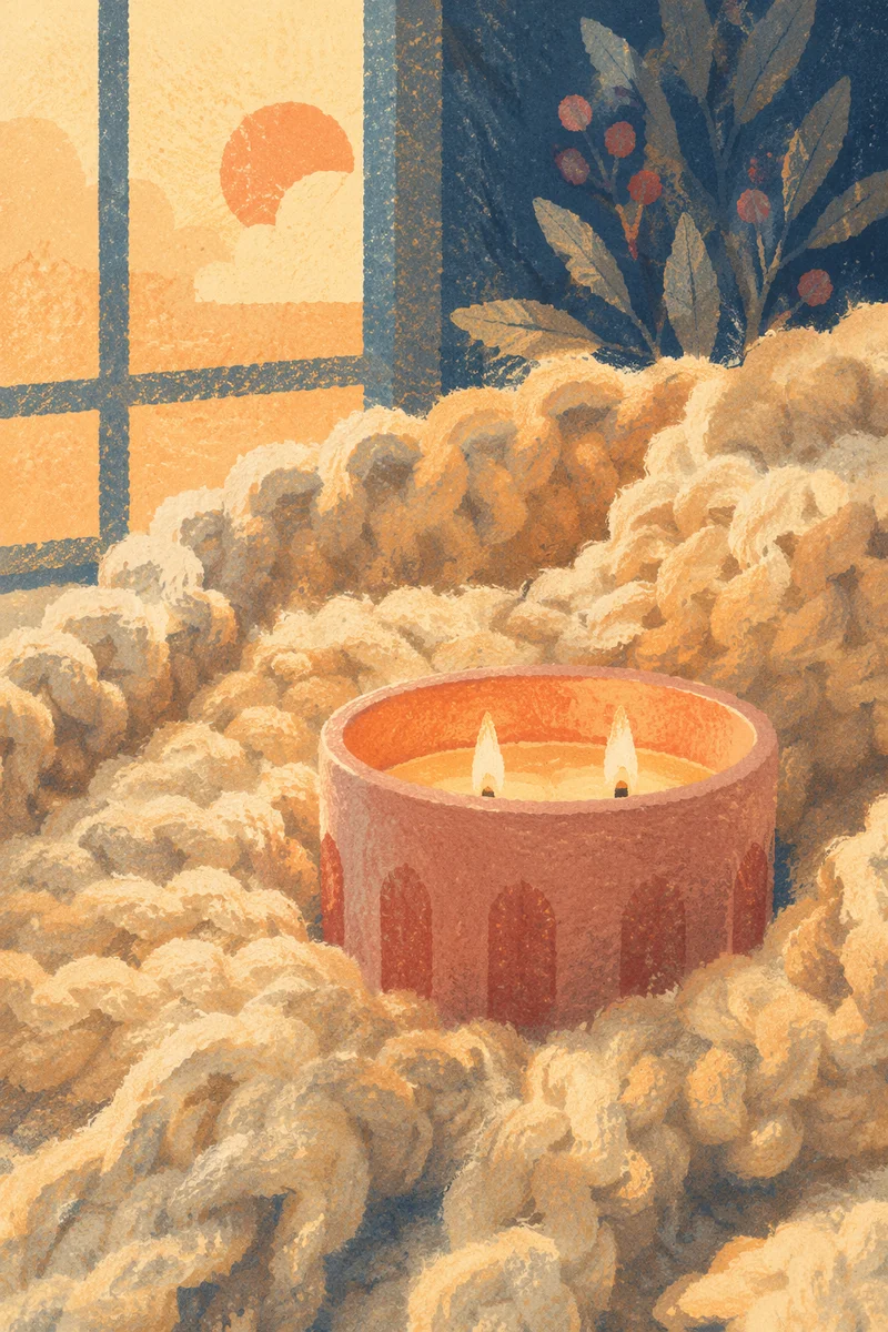 Candlelight Nestled in Cozy Winter Blanket