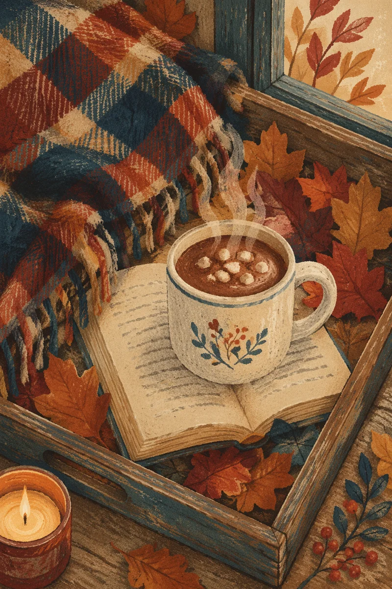 Cozy Autumn Comfort with Cocoa and Candlelight