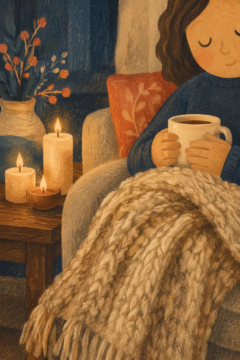 Warm Blanket and Candlelight Comfort Scene