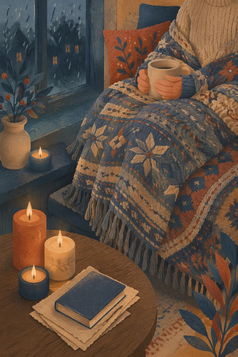 Cozy Candlelit Comfort by Rainy Window