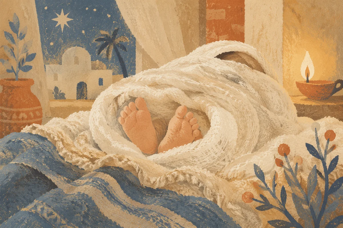 Newborn Feet in Warm Candlelight Comfort