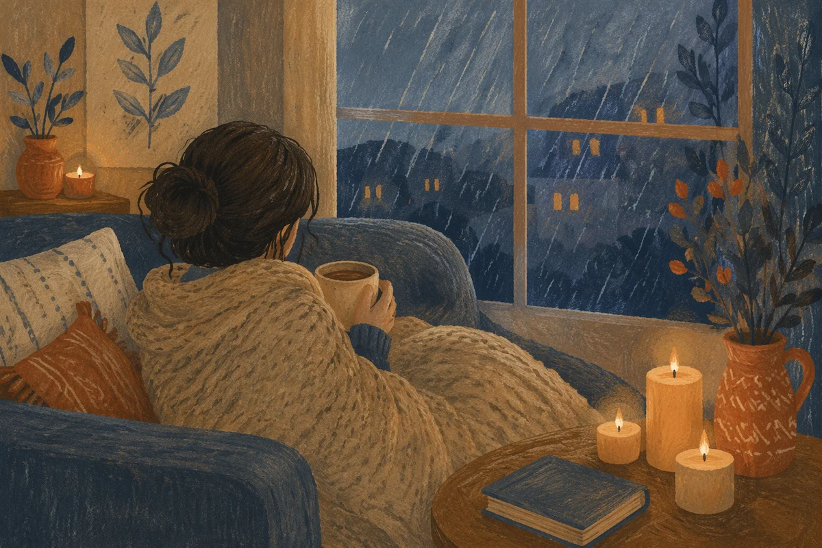 Warm Blanket and Candlelight Evening Comfort