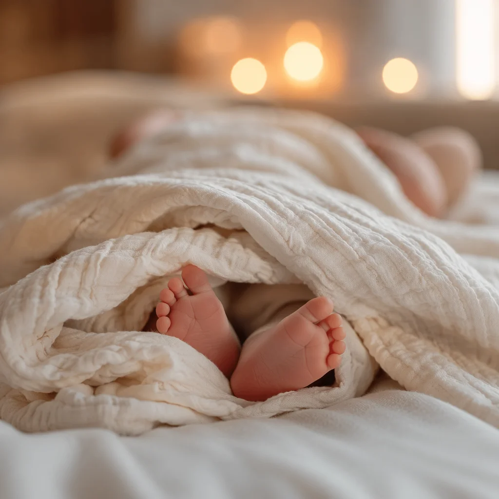 Newborn Feet Wrapped in Warm Candlelight
