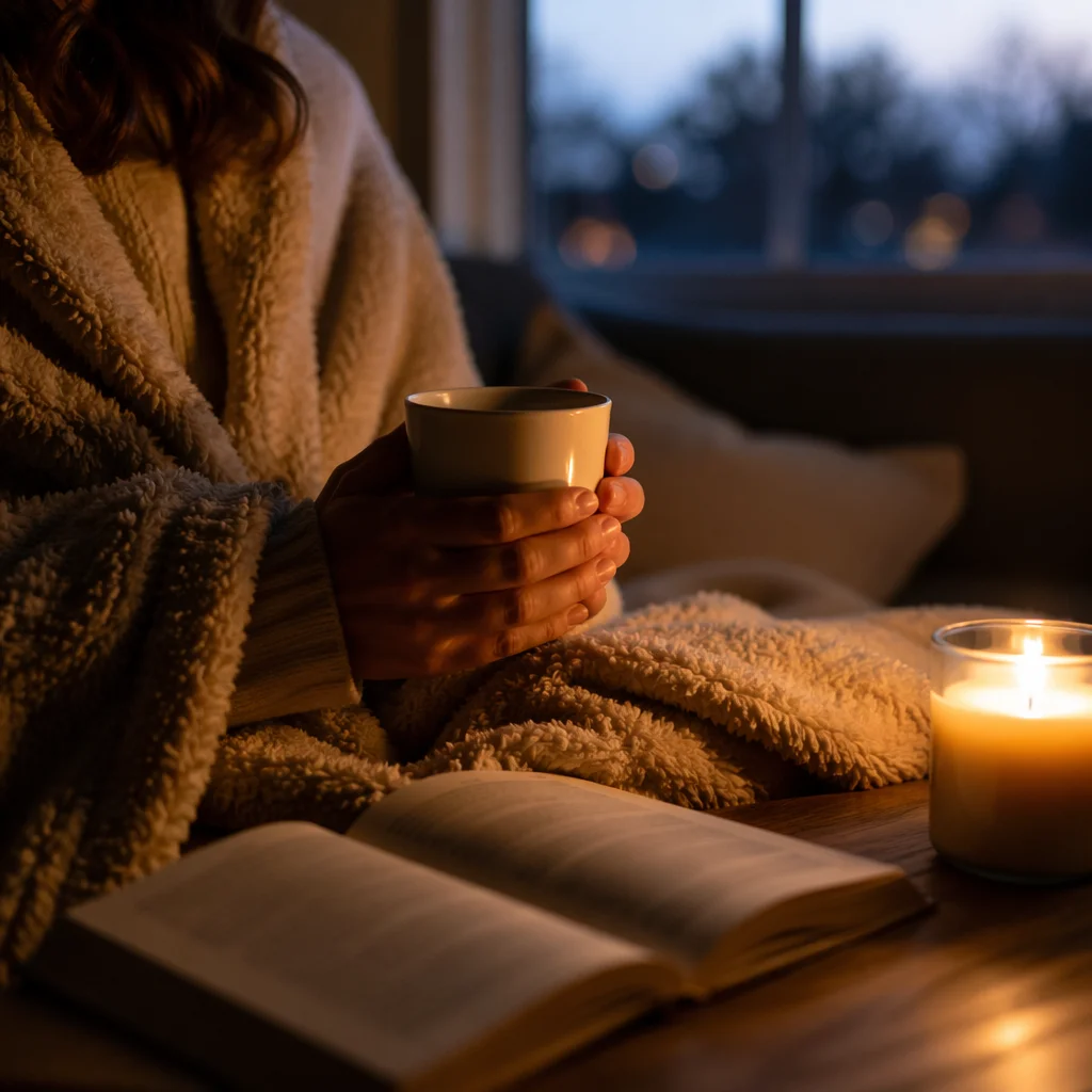 Candlelit Blanket Comfort in Quiet Reflection