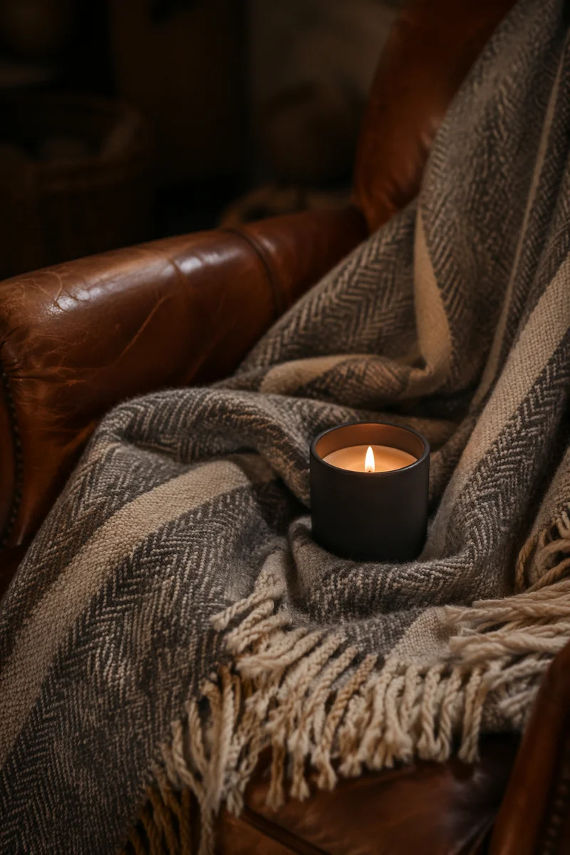 Warm Candlelight Comfort With Wool Blanket