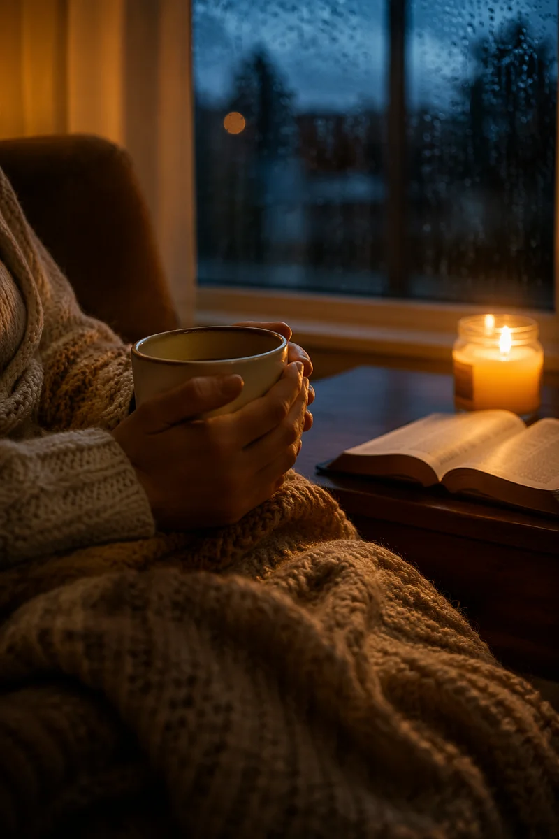 Christian Comfort by Candlelight on Rainy Evening