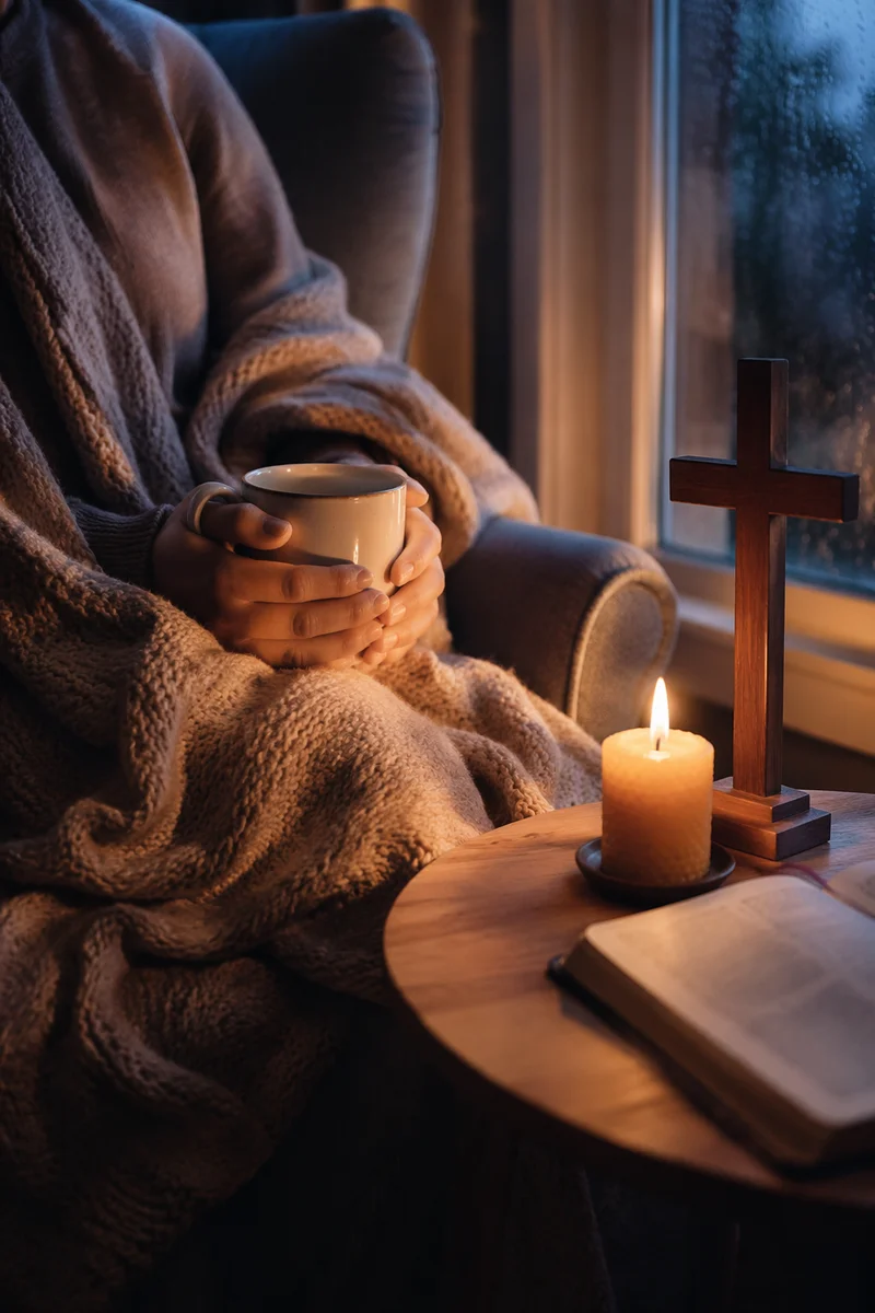 Cozy Candlelit Prayer With Warm Blanket