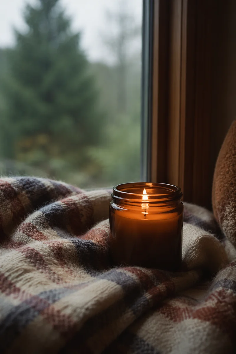Candlelit Plaid Blanket by Quiet Window