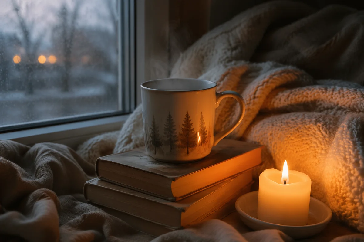 Candlelit Comfort on a Cozy Windowsill
