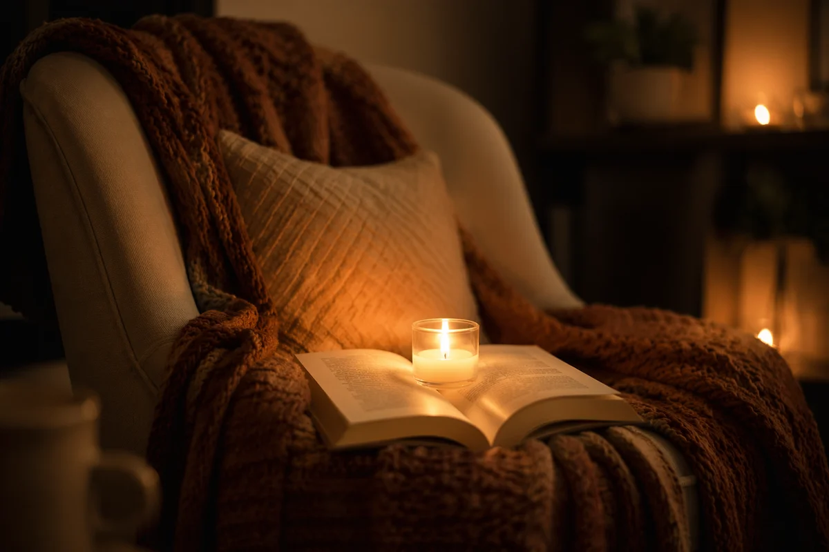 Candlelit Blanket Comfort in Cozy Chair