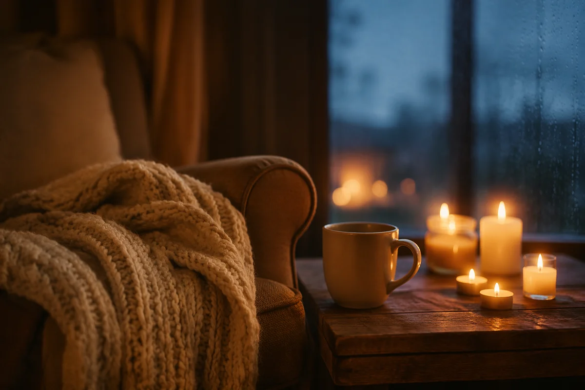 Warm Blanket and Candlelit Comfort