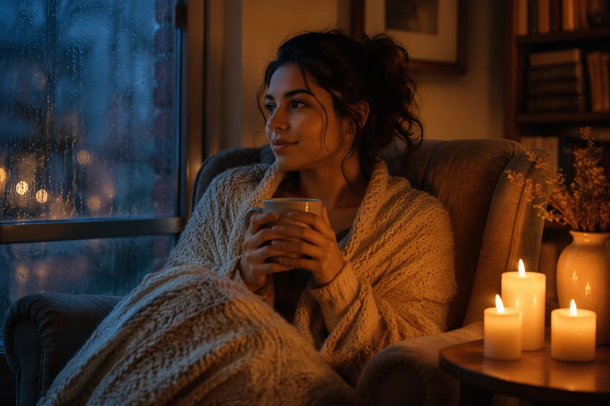 Woman in Armchair by Candlelit Window