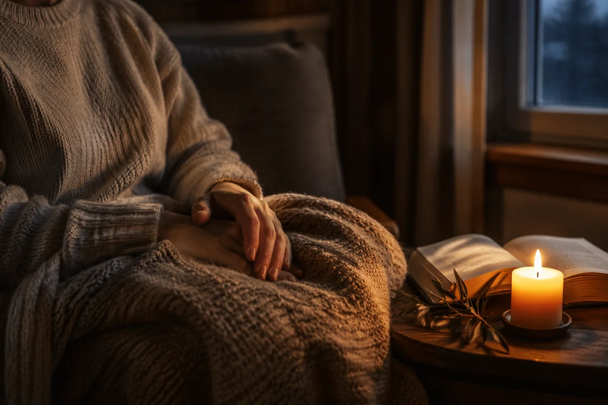 Warm Candlelit Prayer with Comforting Blanket