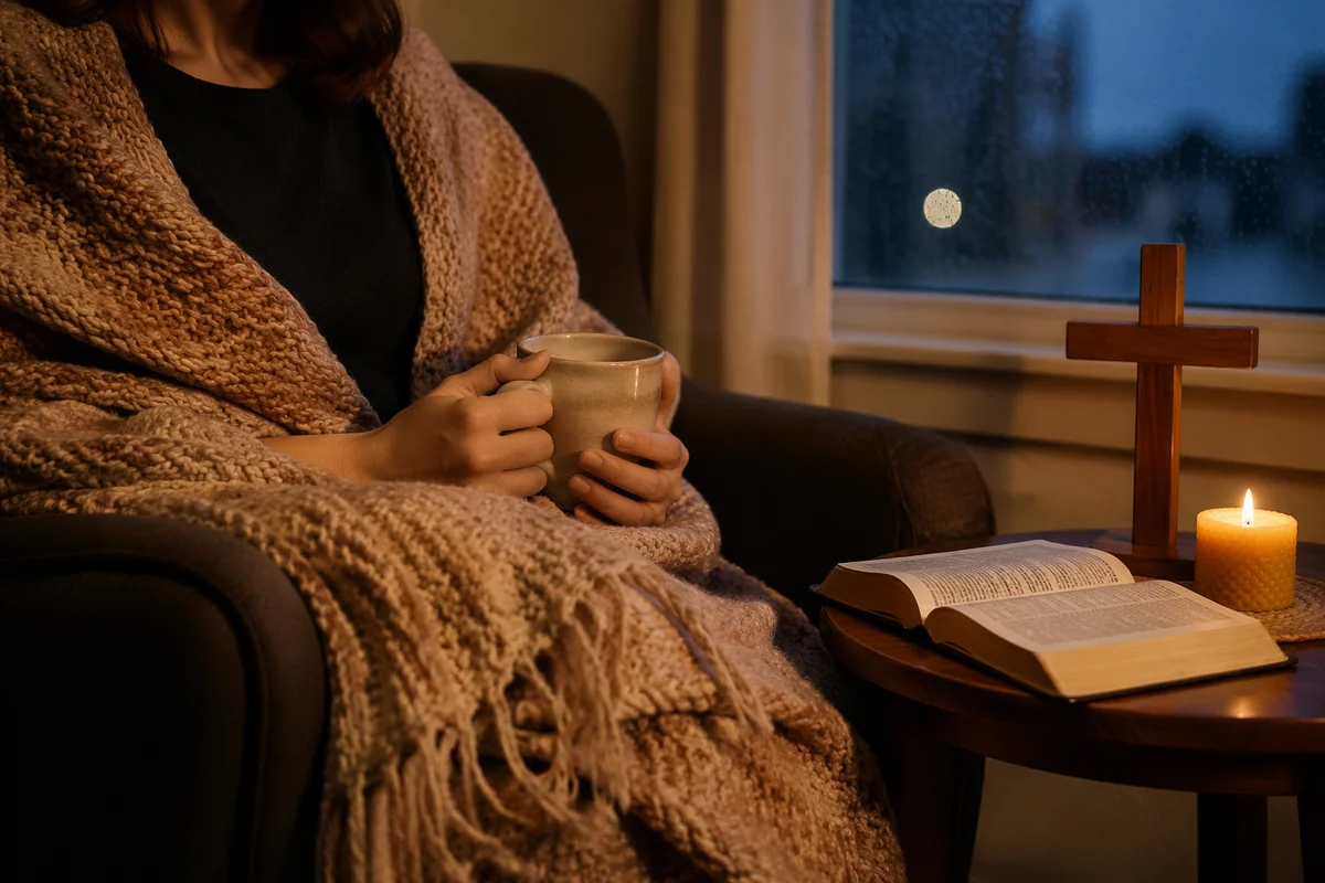 Quiet Prayer with Warm Blanket and Candlelight
