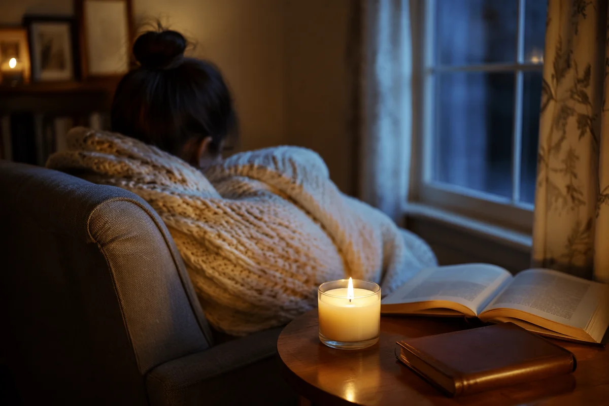 Candlelit Comfort Under a Warm Blanket
