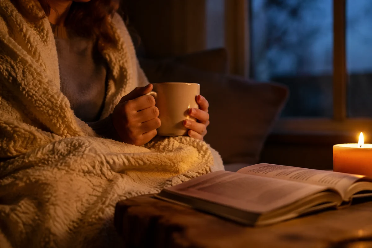 Candlelit Comfort with Warm Blanket