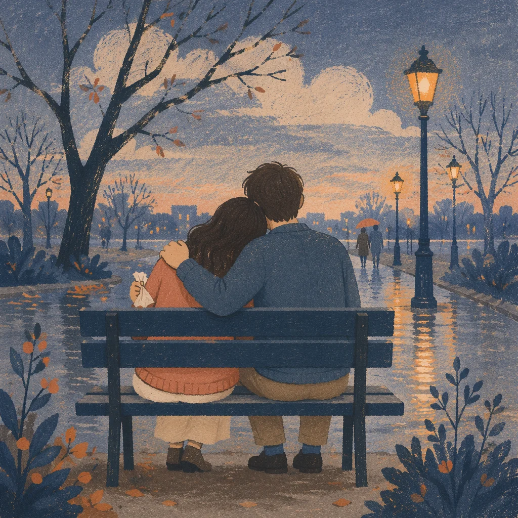 Compassionate Comfort on a Rainy Park Bench