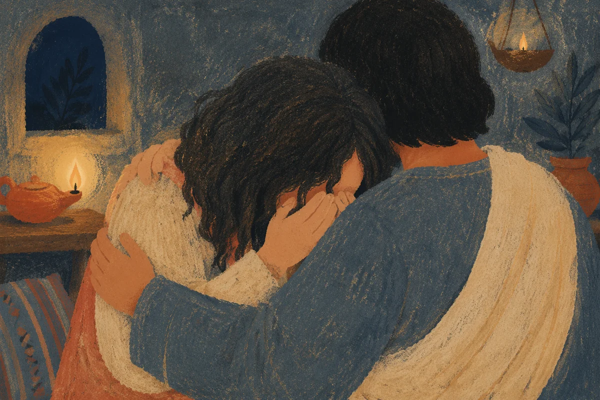 Compassionate Shoulder Hug in Quiet Evening