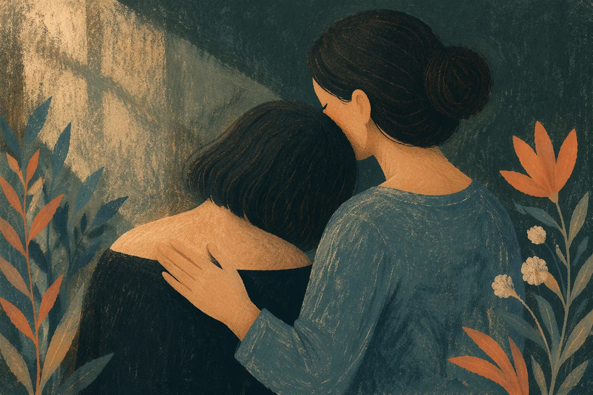 Compassionate Friends Embracing in Quiet Comfort
