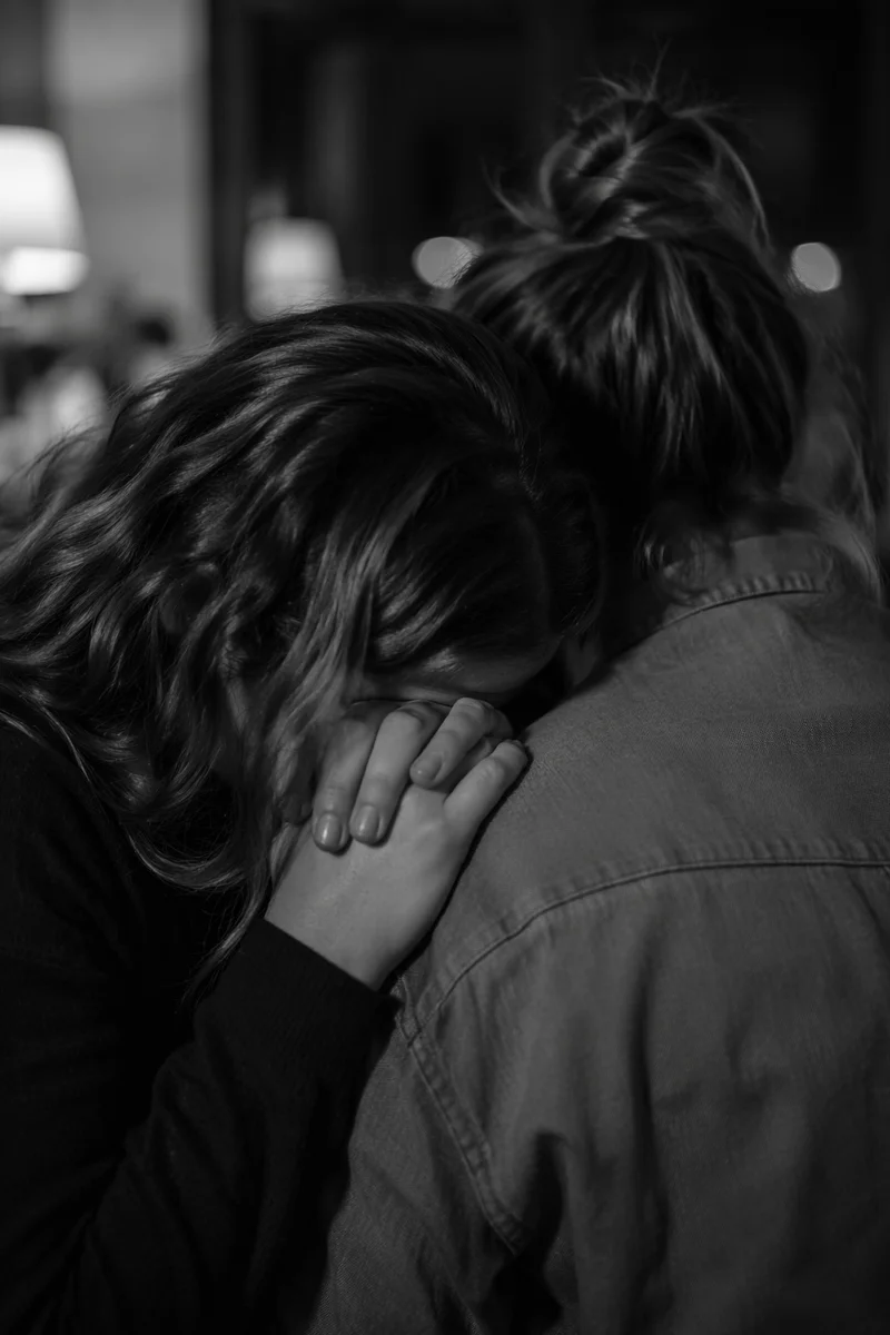 Compassionate Shoulder Hug Between Close Friends
