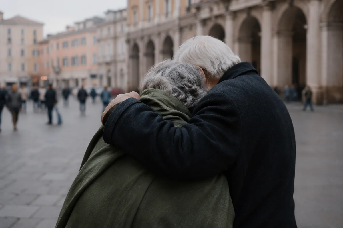 Compassionate Embrace Between Elderly Friends