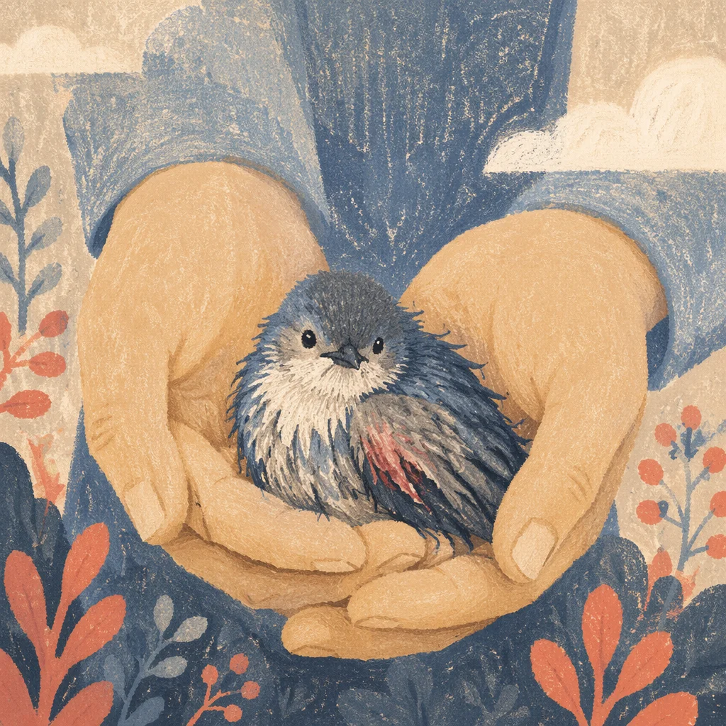 Compassionate Hands Holding a Wounded Bird