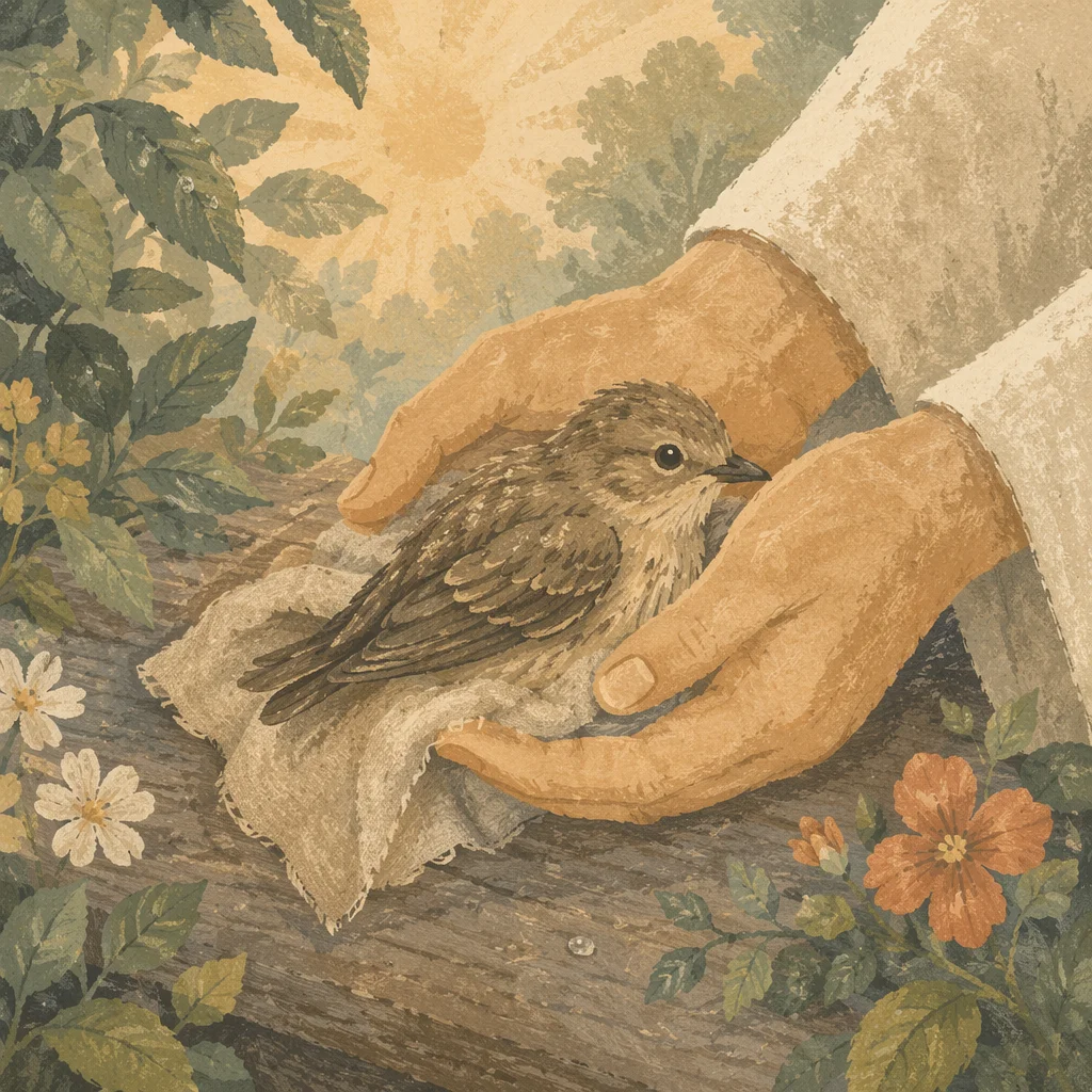 Compassionate Hands Holding a Wounded Bird