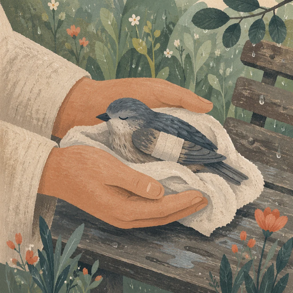 Compassionate Hands Caring for Wounded Bird