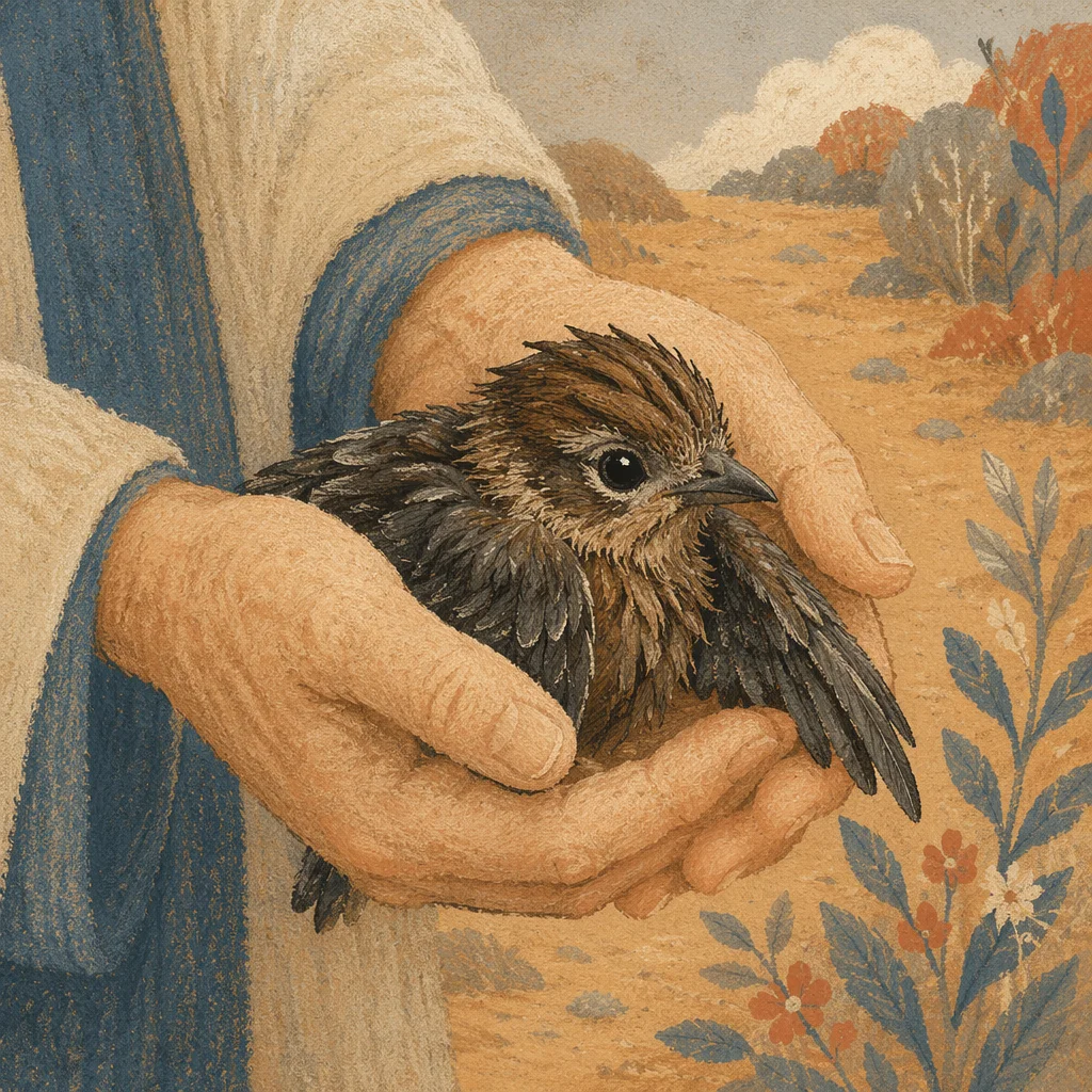 Compassionate Hands Cradling an Injured Bird