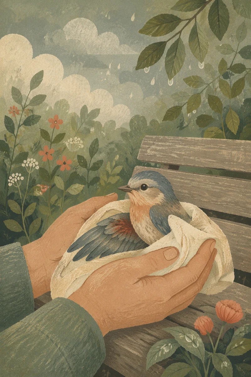 Compassionate Hands Cradling an Injured Bird