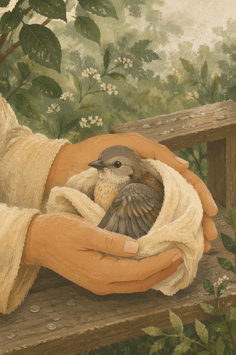 Compassionate Hands Cradling an Injured Bird