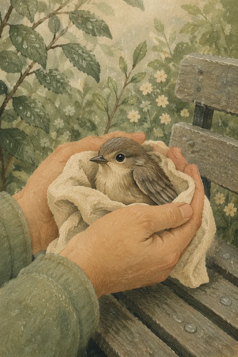 Gentle Hands Caring for Wounded Bird