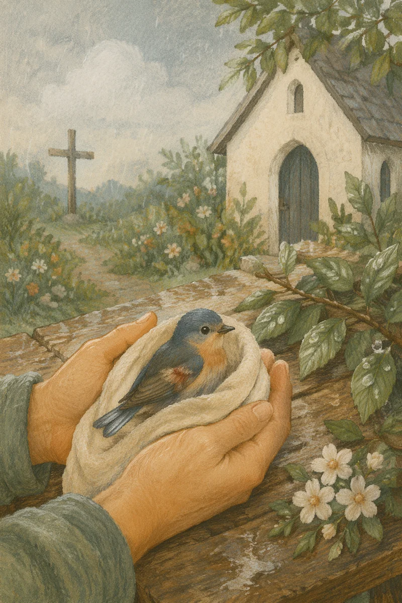 Compassionate Hands Holding a Wounded Songbird