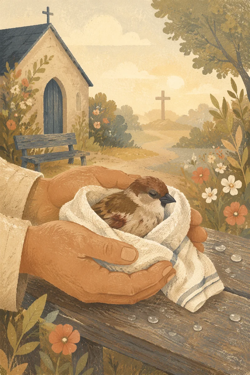 Compassionate Hands Holding a Wounded Sparrow