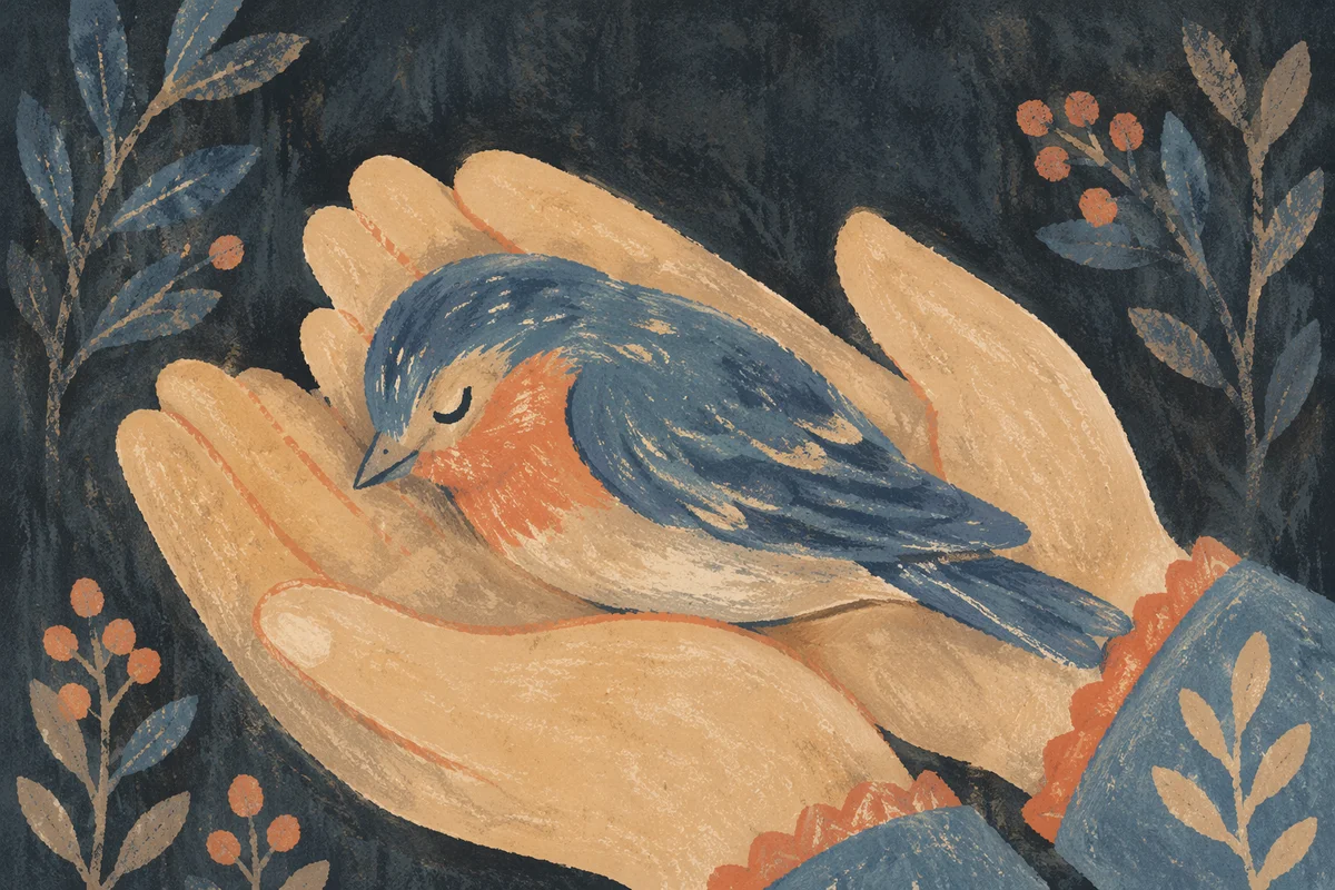Compassionate Hands Holding Injured Songbird