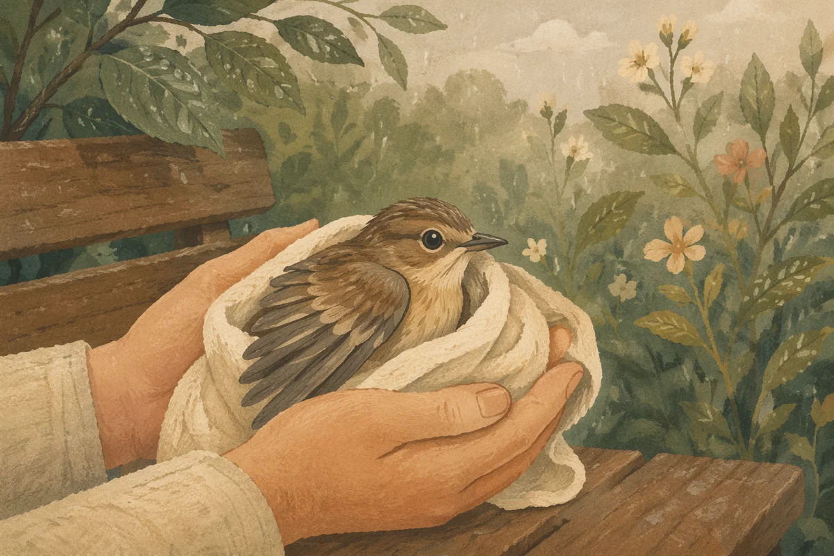 Compassionate Hands Cradling an Injured Bird