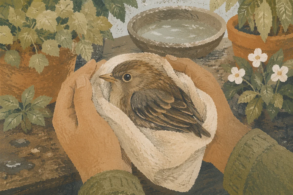 Compassionate Hands Holding an Injured Bird