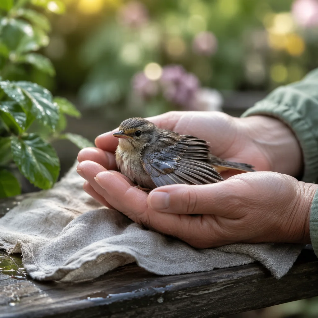 Compassionate Hands Cradling a Wounded Bird