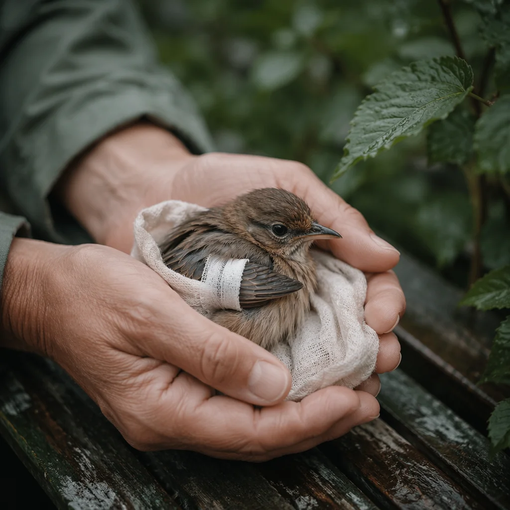 Compassionate Hands Cradling a Wounded Bird