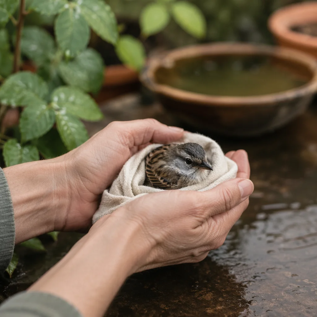 Compassionate Hands Cradling an Injured Bird