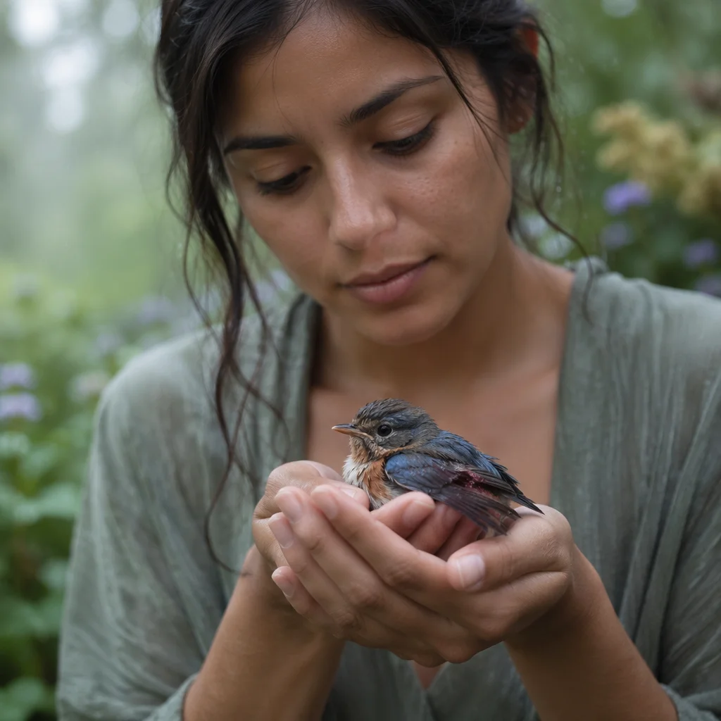 Gentle Hands Holding an Injured Songbird